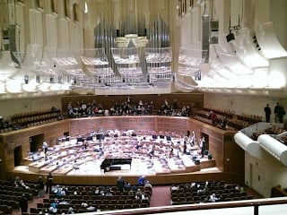 interior of theatre with orchestra on the stage