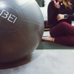 close up of exercise ball with BEI logo