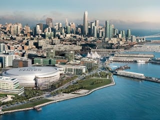 Chase Center with cityscape behind