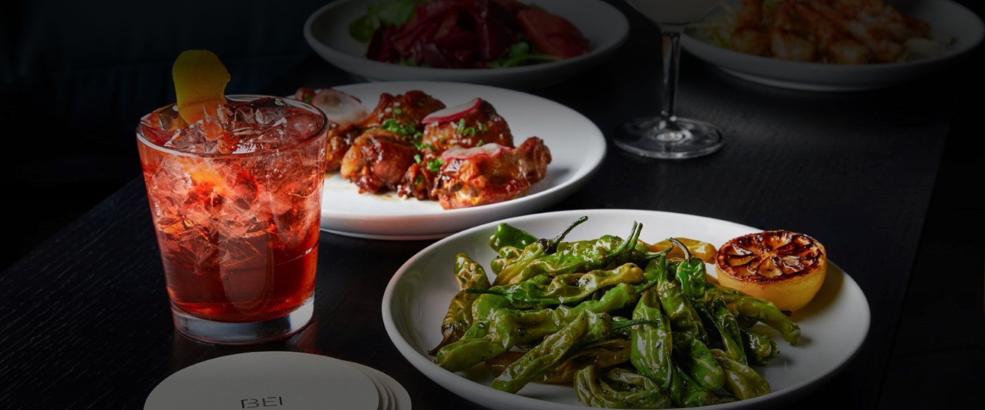 Shishito peppers and a cocktail