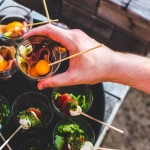 aerial view of melon and prosciutto cups