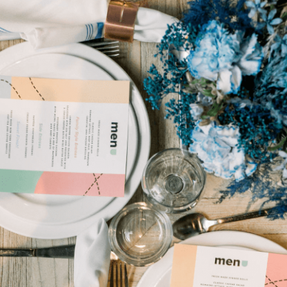 Placemat with menu and flowers